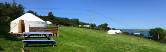 Alltycoed 18 ft yurt in the foreground